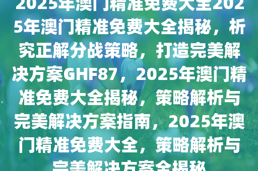 2025年澳门精准免费大全+MP13.78_精选解释落实